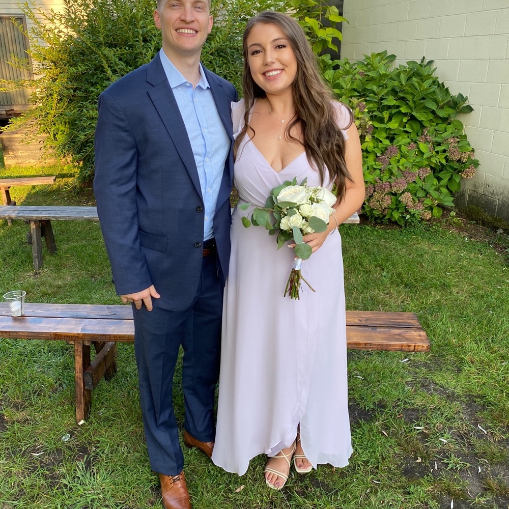 Davids Bridal V Neck Ruffle Dress